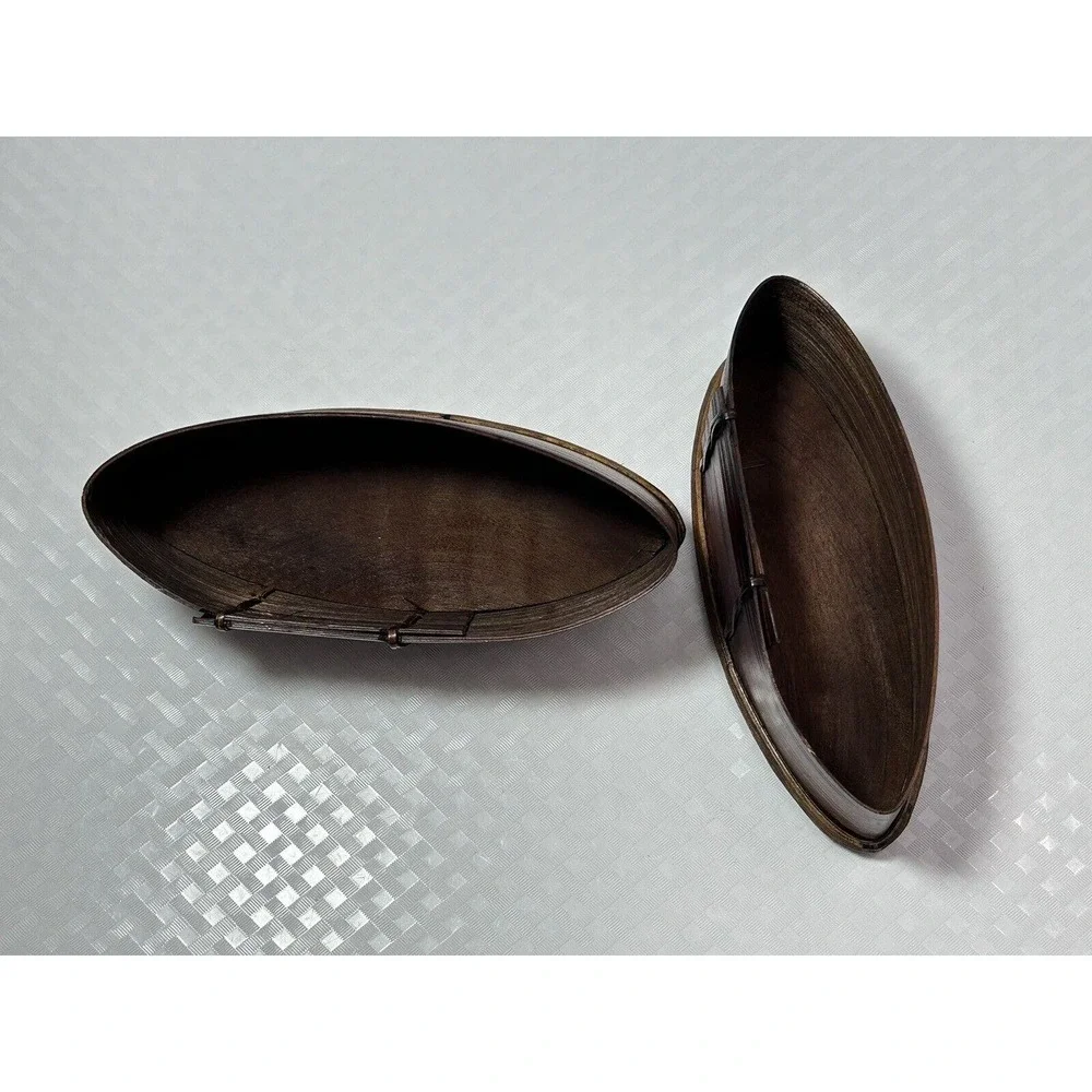 Thai‎ AKHA Hill Tribe Bamboo Mulberry Wood Oval Tobacco Box 2.5”